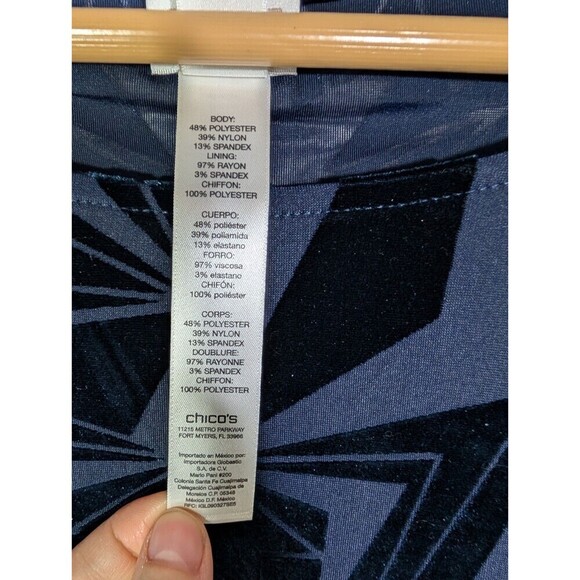 NWOT Chico's Navy Blue Velvet Jacquard Two In One Tiered Blouse Sz 1 Medium 120 - Picture 5 of 8